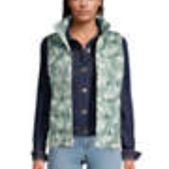 Lands' End Tropical Leaf Print 600 Down Vest NWT - Picture 4 of 6
